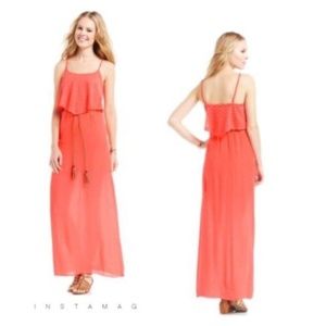 NWT! TRIXXI JUNIOR'S POPOVER MAXI DRESS CORAL